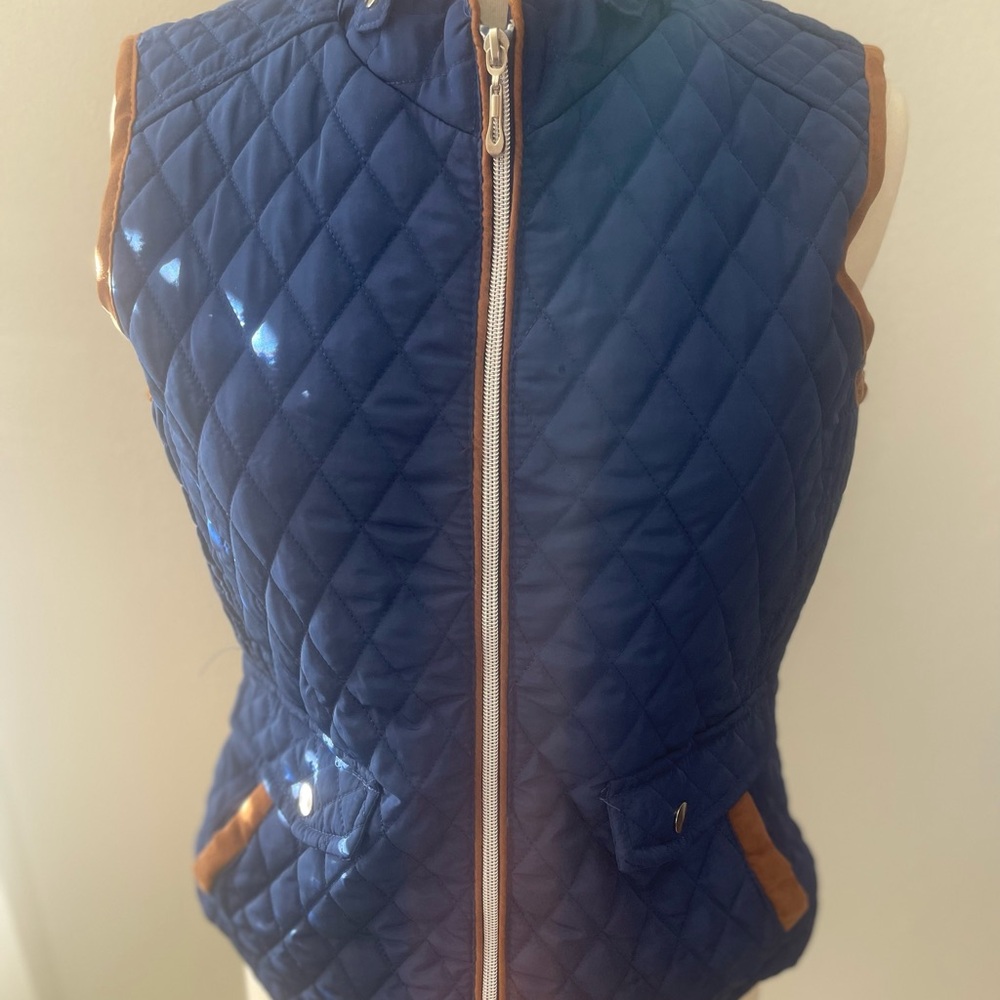 Abby’s Apparel Quilted Navy Blue Women's Vest Size S Faux Fur Lining